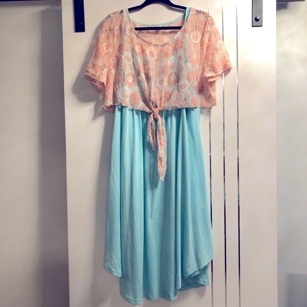 Rosegal Plus Size 3X(fits1X) 2 piece, Mint Dress Peach Lace Tie Crop, Maternity